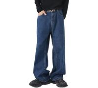 FENXIXIONE Jean baggy vintage années 90 pour homme, adolescent, garçon, style patineur, style hip-hop, jambe large, noir foncé, L