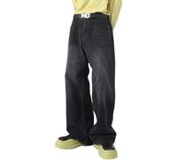 FENXIXIONE Jean baggy vintage années 90 pour homme, adolescent, garçon, style patineur, style hip-hop, jambe large, Noir/gris, S