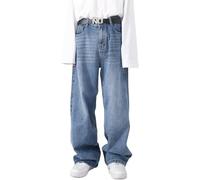 FENXIXIONE Jean baggy vintage années 90 pour homme, adolescent, garçon, style patineur, style hip-hop, jambe large, Bleu délavé., XL