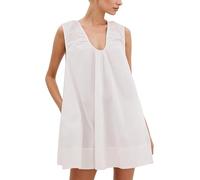 FENXIXIONE Mini robe nuisette à col rond pour femme, robe courte fluide sans manches, robe d'été froncée ample avec poches, blanc, S