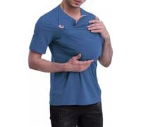 FENXIXIONE Papa Chemise Kangourou Chemise porte-bébé Conçue pour aider les nouveaux papas à tisser des liens Col en V Manches courtes à manches courtes pour hommes (XXL,Bleu Foncé)