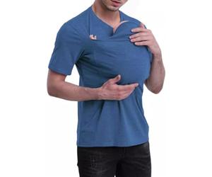 FENXIXIONE Papa Chemise Kangourou Chemise porte-bébé Conçue pour aider les nouveaux papas à tisser des liens Col en V Manches courtes à manches courtes pour hommes (XXL,Bleu Foncé)
