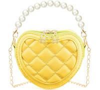 FENXIXIONE Petites Filles Perle en Forme De Coeur Mini Porte-Monnaie - Mignon Mode Sacs à Main pour Le Corps, Perles pour Filles Chaîne-Crossbody Sacs à Main pour Les Enfants (Jaune)