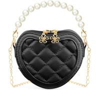FENXIXIONE Petites Filles Perle en Forme De Coeur Mini Porte-Monnaie - Mignon Mode Sacs à Main pour Le Corps, Perles pour Filles Chaîne-Crossbody Sacs à Main pour Les Enfants (Noir)