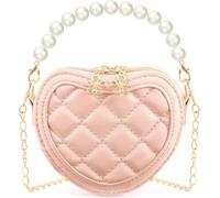 FENXIXIONE Petites Filles Perle en Forme De Coeur Mini Porte-Monnaie - Mignon Mode Sacs à Main pour Le Corps, Perles pour Filles Chaîne-Crossbody Sacs à Main pour Les Enfants (Rose)
