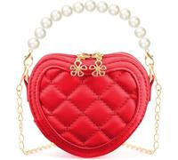 FENXIXIONE Petites Filles Perle en Forme De Coeur Mini Porte-Monnaie - Mignon Mode Sacs à Main pour Le Corps, Perles pour Filles Chaîne-Crossbody Sacs à Main pour Les Enfants (Rouge)