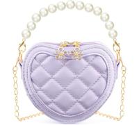 FENXIXIONE Petites Filles Perle en Forme De Coeur Mini Porte-Monnaie - Mignon Mode Sacs à Main pour Le Corps, Perles pour Filles Chaîne-Crossbody Sacs à Main pour Les Enfants (Violet)