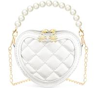 FENXIXIONE Petites Filles Perle en Forme De Coeur Mini Porte-Monnaie - Mignon Mode Sacs à Main pour Le Corps, Perles pour Filles Chaîne-Crossbody Sacs à Main pour Les Enfants (Blanc)