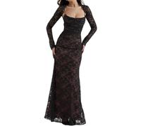 FENXIXIONE Robe de soirée 2 pièces pour femmes, Corset Capelet à fleurs, maille douce, Sexy, châle, cordon de serrage, dentelle, robe Maxi (Noir,M)