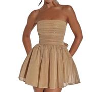 FENXIXIONE Short à Paillettes Tulle Robes De Bal De Fin D'année Pour Adolescentes Sans Bretelles Robe De Bal Mini Cocktail Robe De Soirée Avec Nœud Dans Le Dos (S,Couleur Camel)