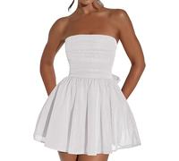 FENXIXIONE Short à Paillettes Tulle Robes De Bal De Fin D'année Pour Adolescentes Sans Bretelles Robe De Bal Mini Cocktail Robe De Soirée Avec Nœud Dans Le Dos (S,Blanc)