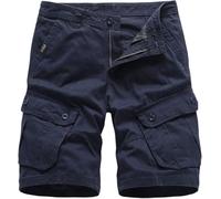 FENXIXIONE Short cargo pour homme 12,7 cm avec boucle en coton et fermeture éclair multi-poches, bleu, 38W UK