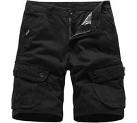 FENXIXIONE Short cargo pour homme 12,7 cm avec boucle en coton et fermeture éclair multi-poches, Noir , 32W UK