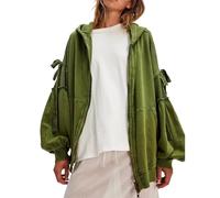 FENXIXIONE Sweat-shirt surdimensionné décontracté ouvert sur le devant pour femmes coupe ample pour adolescentes preppy des années 2000 y2k manteau de sortie avec poches (Vert,M)