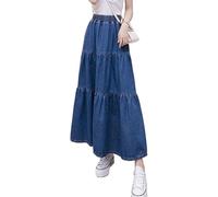 FENXIXIONE Womens Flare Wrap Jean à Taille élastique Et à Volants Jupe A Line Retro Stretchy Jupe Plissée En Jean Longueur Cheville (5XL,Blue)