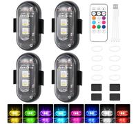 FENYW Lot de 4 Lumières Stroboscopiques pour Drone, Lumières Stroboscopiques LED Sans Fil avec Télécommande, USB Lumières D'anti-Collision, 8 Couleurs étanches pour Drone, Moto, Camping, Pêche