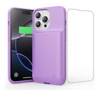 Feob Coque Batterie pour iPhone 16 Pro, 7500mAh Batterie Externe Rechargeable, Charge Rapide Chargeur Portable Boitier d’Extension avec Verre Trempé Batterie L'étui pour iPhone 16 Pro(6,3") (Violet)