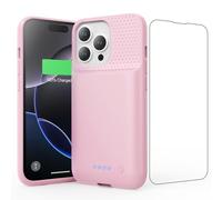 Feob Coque Batterie pour iPhone 16 Pro, 7500mAh Batterie Externe Rechargeable, Charge Rapide Chargeur Portable Boitier d’Extension avec Verre Trempé Batterie L'étui pour iPhone 16 Pro(6,3") (Rose)