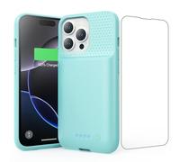 Feob Coque Batterie pour iPhone 16 Pro, 7500mAh Batterie Externe Rechargeable, Charge Rapide Chargeur Portable Boitier d’Extension avec Verre Trempé Batterie L'étui pour iPhone 16 Pro(6,3") (Vert)