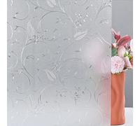 FEOMOS Film Fenêtre Anti Regard Film de Vitre Gravé Floral Film Depoli pour Vitrage Intimité Film Occultant Repositionnable sans Adhésif Anti-UV 60x200cm