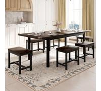 Feonase Ensemble de 7 pièces de salle à manger avec 6 tabourets, table de cuisine extensible de 160 cm pour 4 à 8 cm, ensemble de cuisine avec panneau MDF et cadre en métal, table de ferme, gain de