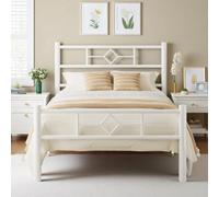 FEONASE Lit en métal 90 x 200 cm, lit 90 x 200 cm avec tête de lit et Pied de lit, Cadre de lit en métal Massif, Commode sous Le lit, Montage Facile, Blanc