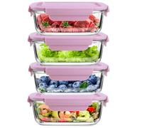 FEOOWV Lot de 4 boîtes en verre de 0,37 L/13 oz avec couvercles pour préparation de repas, boîtes de conservation en verre avec couvercles, sans BPA, organisateurs de garde-manger et de rangement