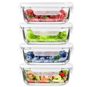 FEOOWV Lot de 4 boîtes en verre de 13 oz/0,37 L avec couvercles pour préparation de repas, boîtes de conservation en verre avec couvercles, sans BPA, organisateurs de garde-manger et de rangement