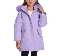 FEOYA Ado Manteau D'Hiver Chaud Fille Doudoune Parka D'Extérieur Enfant Veste Coupe Vent Dick Blouson Longue Mode Imperméable Polaire À Capuche Teddy Violette 5 6 Ans