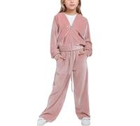 FEOYA Ado Vêtements Velours Campus Fille Pantalon Manteau Jogging Gymnastique Enfant Tenue Sport Mode Survêtement Chic Scolaire Hiver Solde Élégant Décontracté Rose 12 13 Ans