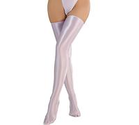 FEOYA Bas Autofixants Femme Sexy PU Cuir Collants Cuisse Haute Brillants Chaussettes Longues Wetlook Lingerie Taille Unique Violet