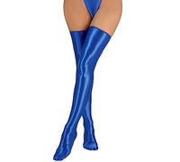 FEOYA Bas Autofixants Femme Sexy PU Cuir Collants Cuisse Haute Brillants Chaussettes Longues Wetlook Lingerie Taille Unique Bleu