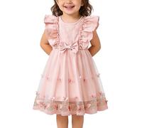 FEOYA Bébé Fille Robe De Princesse Anniversaire Cérémonie Carnaval Bébé Fille Robe De Bapteme D'Été Soirée sans Manches Rose 2-3 Ans