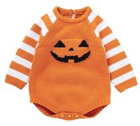 FEOYA Bébé Garçon Fille Halloween tenue Enfant À Manches Longues Tricoté Barboteuse Une pièce Combinaison Citrouille Sourire Bodysuit Mignon Fête Festivals Vêtements pour 3-6 Mois