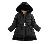 FEOYA Bébé Manteau Hiver Epais Fille Doudoune Coupe Vent Stitch Enfant Veste Imperméable Schnee Blouson Longue À Capuche Vêtements Polaire Chaude Parka Avec Ceinture Élastique Noir 4 5 Ans