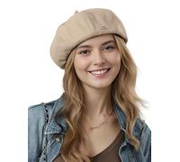 FEOYA Béret Femme en Cuir Casquette Français Newsboy Gavroche Artiste de Peintre Chauffeur Beige Basque Vintage Rétro Octogonal Classique Automne Printemps Visière Hiver