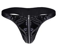 FEOYA Boxer en cuir pour homme taille basse en latex ouvert sur le devant entrejambe brillant, G Black., Medium