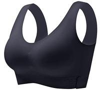 FEOYA Brassière Femme Soutien Gorge Rembourré Invisible Lingerie Coussinet avec Fermeture Boucle Devant Entraînement Noir L