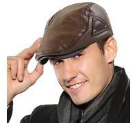 FEOYA Casquette en Cuir Homme Béret Plate Chapeau Gavroche Casquette Newsboy Réglable Chapeaux Gatsby Respirant Casquettes Souples Flat Cap Bec de Canard Basque Irlandais Café Clair