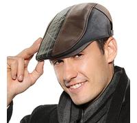 FEOYA Casquette en Cuir Homme Béret Plate Chapeau Gavroche Casquette Newsboy Réglable Chapeaux Gatsby Respirant Casquettes Souples Flat Cap Bec de Canard Basque Irlandais Café foncé