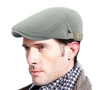 FEOYA Casquette en Maille Homme Béret Plate Été Chapeau Gavroche Filet Casquette Newsboy Réglable Chapeau Gatsby Respirant Casquettes Souples Flat Cap Gris Clair Casquette Basque Coulisse Accessoire