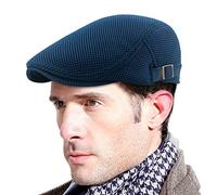 FEOYA Casquette en Maille Homme Béret Plate Été Chapeau Gavroche Filet Casquette Newsboy Réglable Chapeau Gatsby Respirant Casquettes Souples Flat Cap Bleu Marine Casquette Basque Coulisse Accessoire