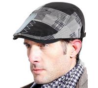 FEOYA Casquette Plate Homme Béret Coton Chapeau Gavroche Newsboy Casquette à Carreaux Gatsby Réglable Vintage Été Casquettes Souples Respirant Basque Irlandaise Flat Cap Irlandaise Voyage Noir