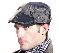 FEOYA Casquette Plate Homme Béret Coton Chapeau Gavroche Newsboy Casquette à Carreaux Gatsby Réglable Vintage Respirant Casquettes Souples Basque Flat Cap Irlandaise Été Bleu foncé