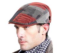 FEOYA Casquette Plate Homme Béret Coton Chapeau Gavroche Newsboy Casquette à Carreaux Gatsby Réglable Vintage Respirant Casquettes Souples Basque Irlandaise Été Flat Cap Rouge Vin Été