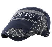 FEOYA Casquette Plate Homme Béret Coton Chapeau Gavroche Newsboy Casquette Broderie Réglable Gatsby Vintage Casquettes Souples Basque Respirant Lettre Irlandaise Rétro Flat Cap Bleu foncé Été