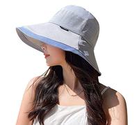 FEOYA Casquette Solaire Fille en Coton Protégé en Plein Air Anti-UV Coupe-Vent Noeud Papillon Respirant Pliable Doux Confort Été Jardinage Cyclisme Bleu Taille 57