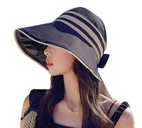 FEOYA Chapeau de Soleil Plat pour Femme Coton Anti-UV Randonnée Été Plage Large Bord Loisir Pliable Contre-Vent Noeud Papillon Noir Taille 58