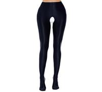 FEOYA Collants opaques brillants pour femme - Taille haute - Entrejambe ouvert - Bas brillants pour femme - Collants porte-jarretelles brillants, Noir , L