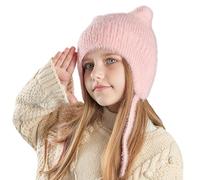 FEOYA Enfant Chapka à Oreilles Ski Garçon Bonnet d'hiver Beanie Ado Chapeau avec Cache-Oreilles Épais Fille Chapka Chaud Polaire Tricot d'automne Rosa 4-10 Ans